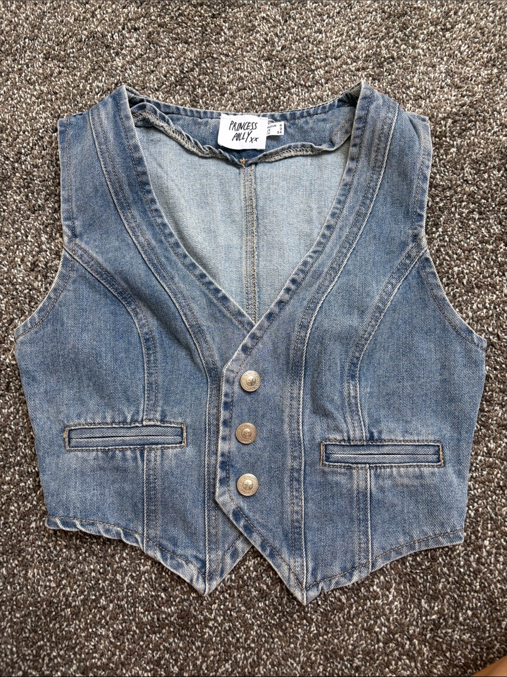 Princess Polly Blue Denim Vest with Button Front